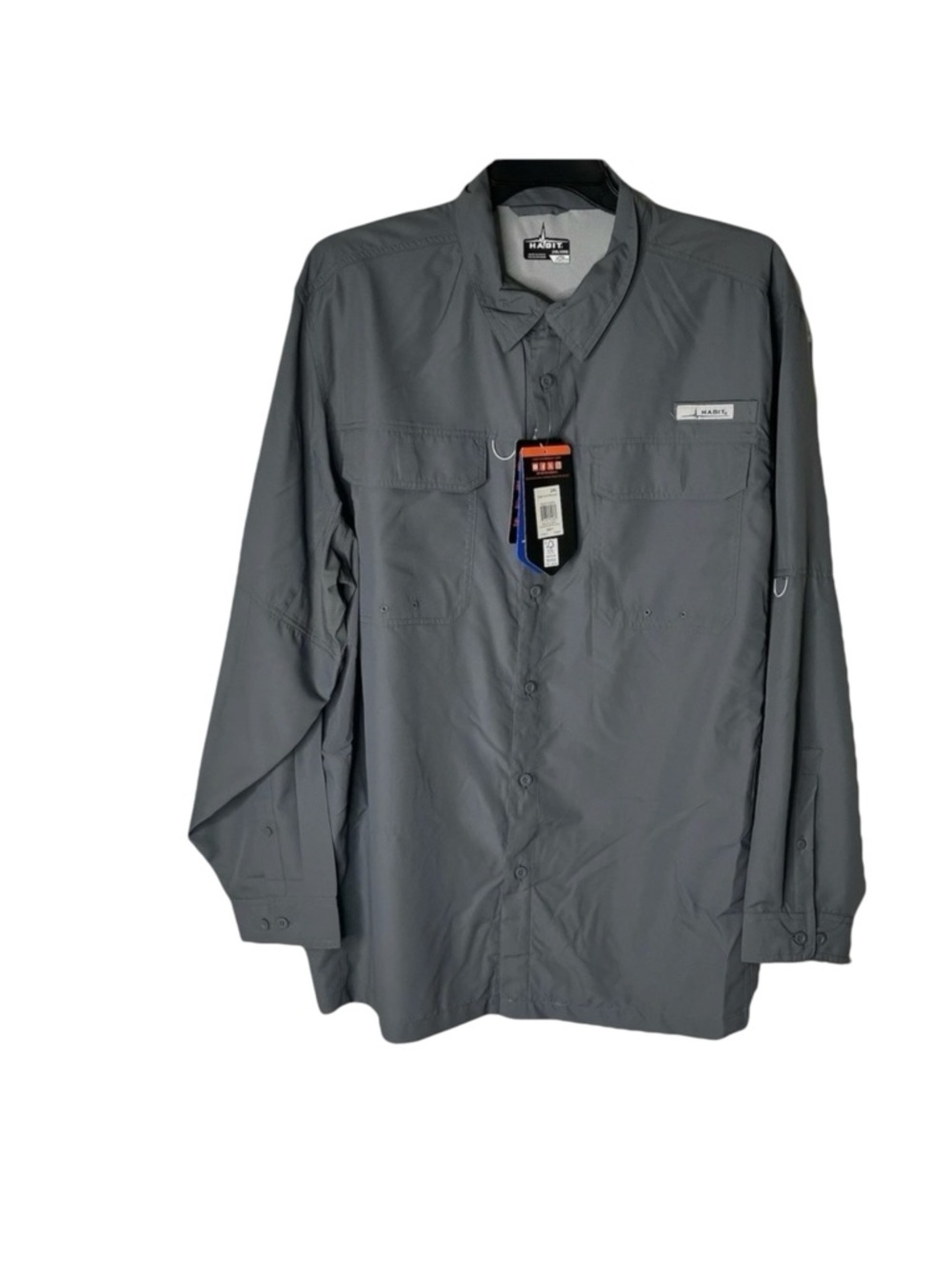 NWT Habit Mens‎ Long River Shirt Sleeve Shirt Sz 2XL Gray UPF 40 Outdoor Fishing